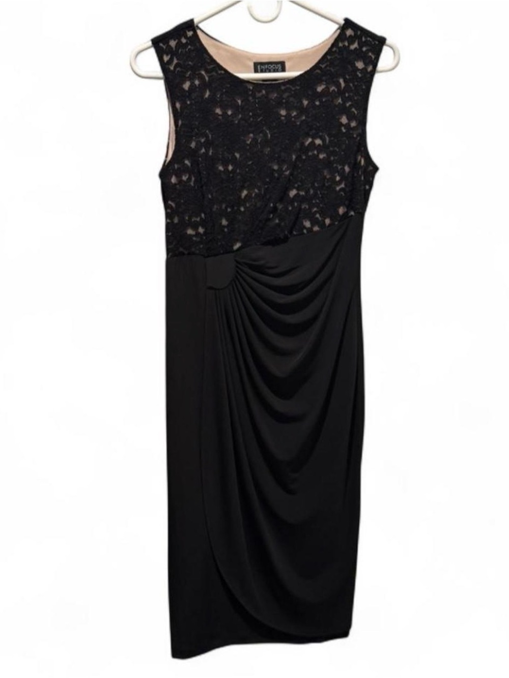Enfocus Studio Black Lace Draped Midi Dress